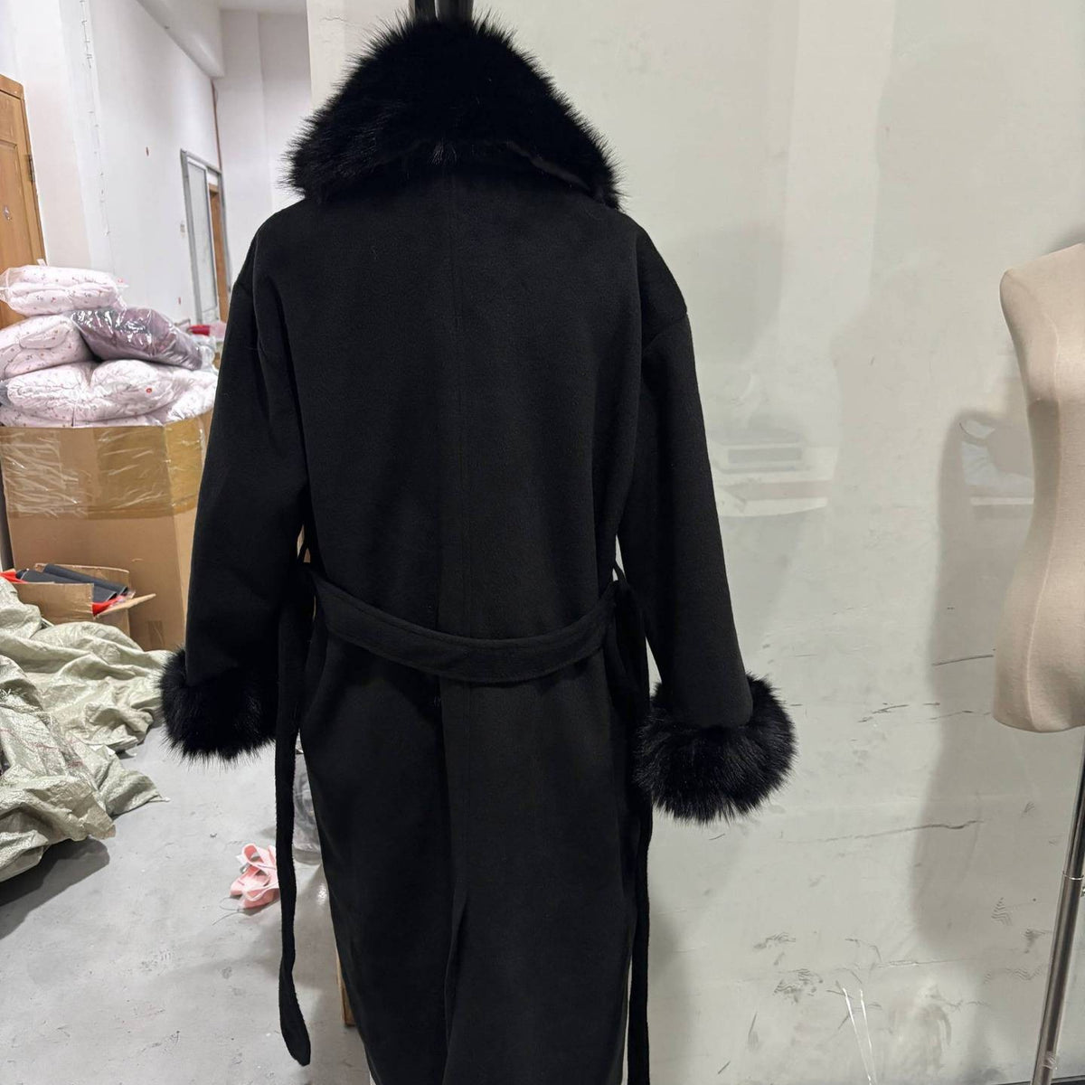 Women’s Faux Fur Collar Belted Wrap Jacket