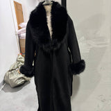 Women’s Faux Fur Collar Belted Wrap Jacket