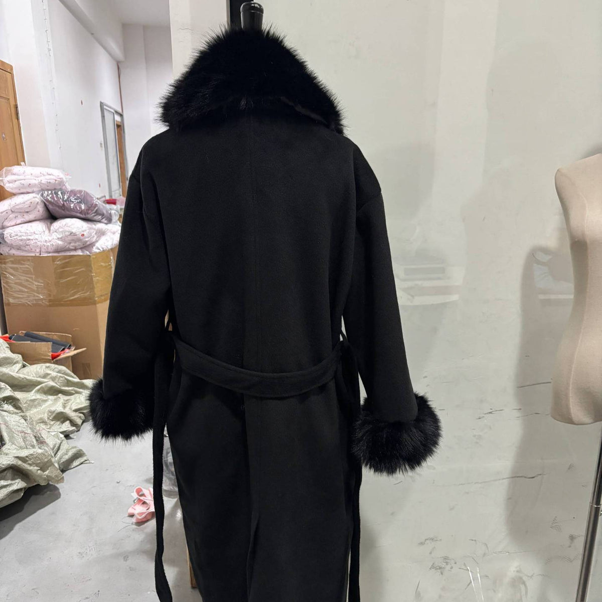 Women’s Faux Fur Collar Belted Wrap Jacket