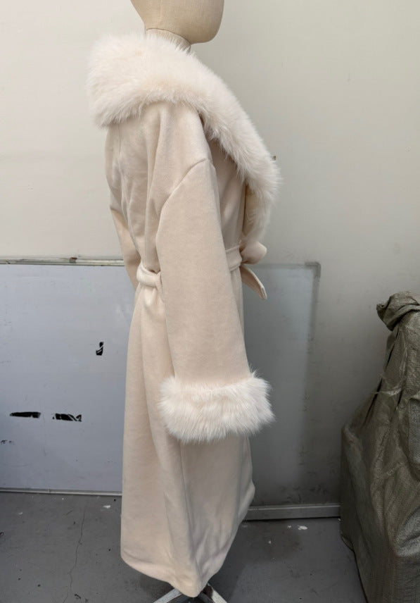 Women’s Faux Fur Collar Belted Wrap Jacket
