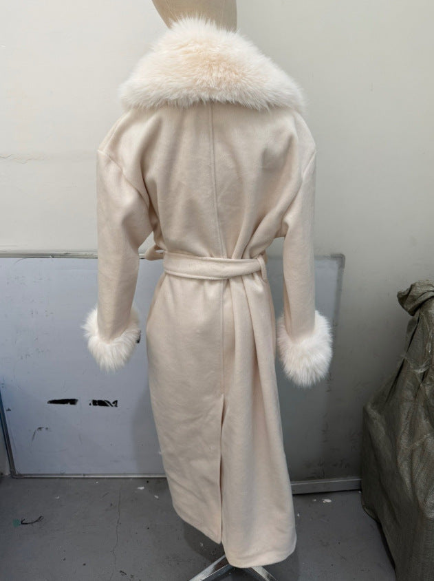 Women’s Faux Fur Collar Belted Wrap Jacket