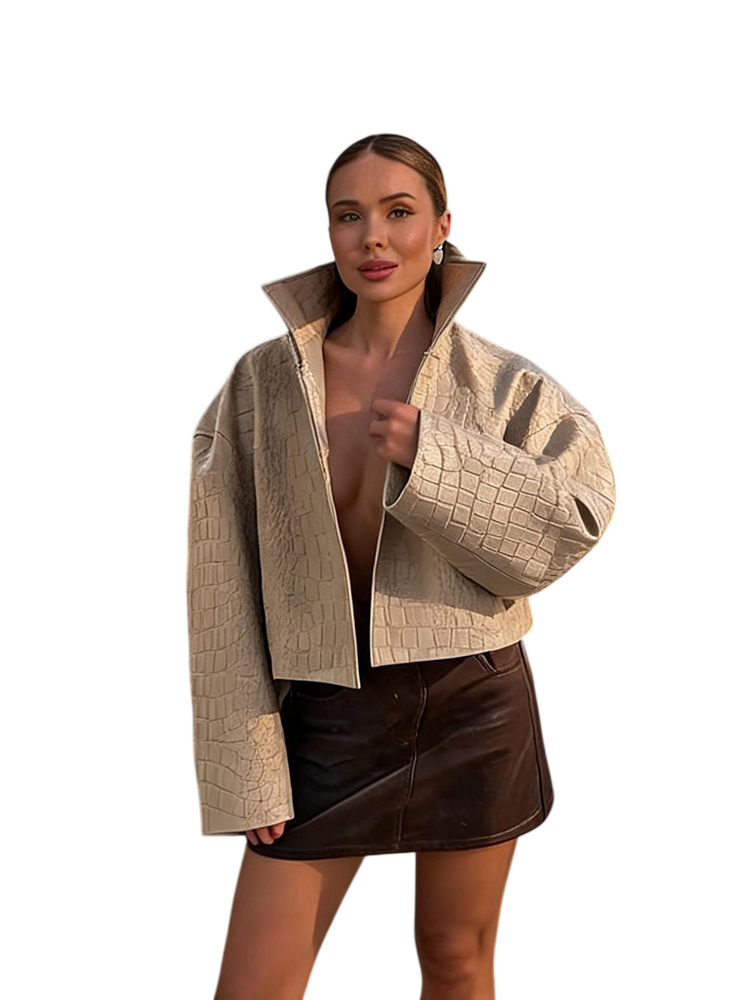 Women’s Crocodile Embossed Zip Front Jacket