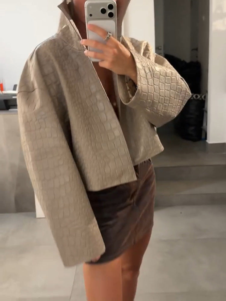 Women’s Crocodile Embossed Zip Front Jacket