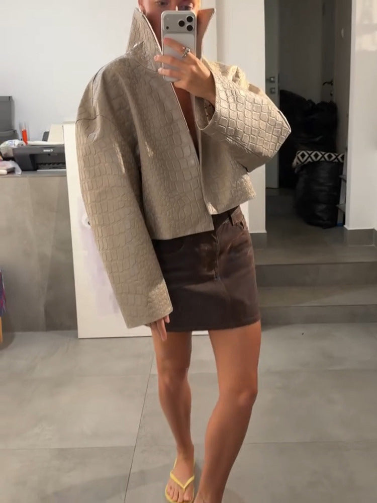 Women’s Crocodile Embossed Zip Front Jacket
