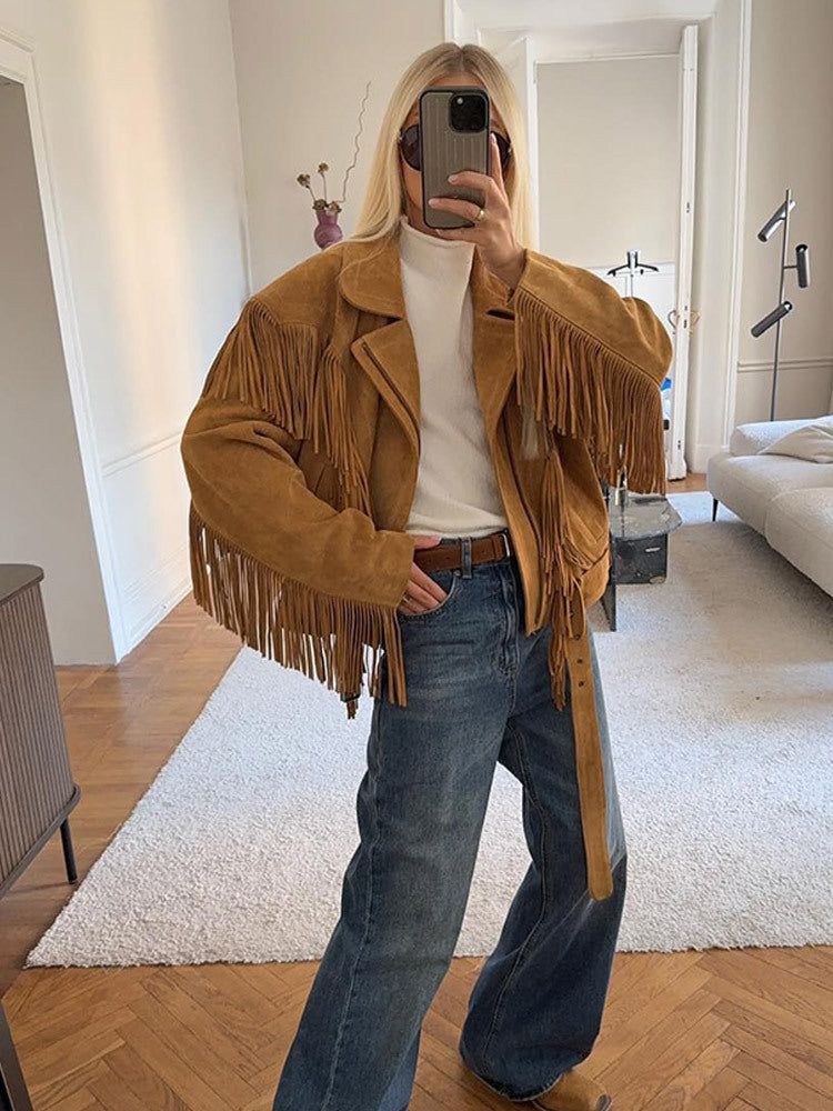 Women’s Suede Fringe Cropped Jacket