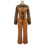 Women’s Leopard Print Tie Neck Pants Set