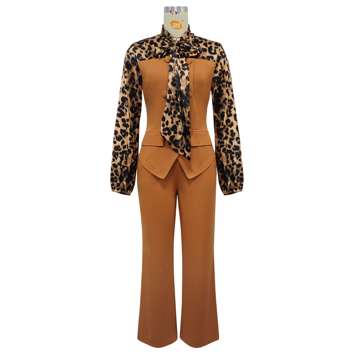 Women’s Leopard Print Tie Neck Pants Set