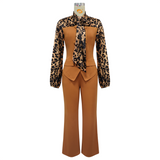 Women’s Leopard Print Tie Neck Pants Set