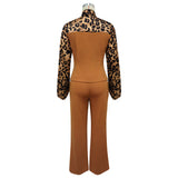 Women’s Leopard Print Tie Neck Pants Set