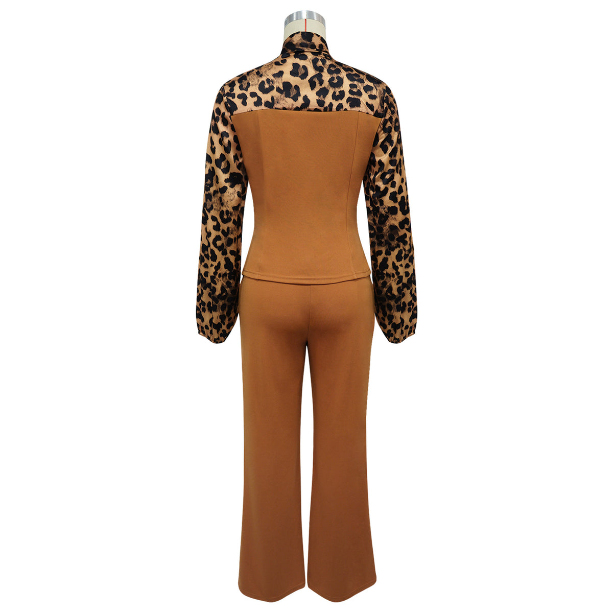 Women’s Leopard Print Tie Neck Pants Set