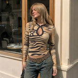 Women’s Zebra Print Cutout Long Sleeve Top