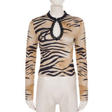 Women’s Zebra Print Cutout Long Sleeve Top