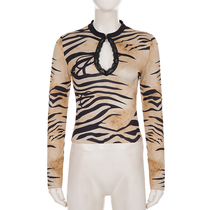 Women’s Zebra Print Cutout Long Sleeve Top