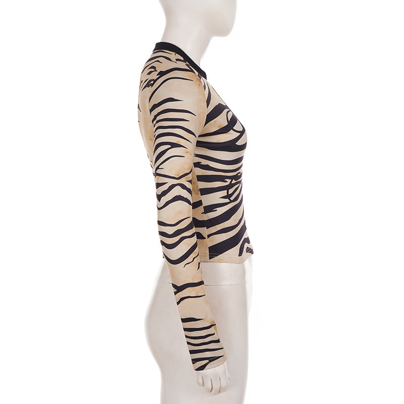 Women’s Zebra Print Cutout Long Sleeve Top