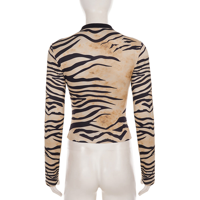 Women’s Zebra Print Cutout Long Sleeve Top