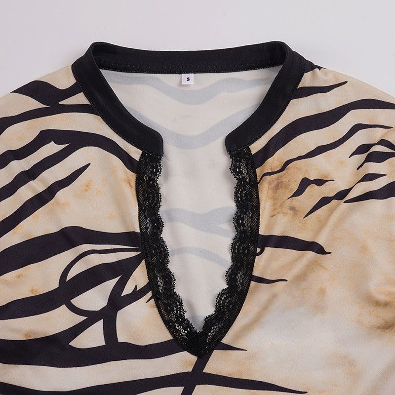 Women’s Zebra Print Cutout Long Sleeve Top