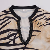 Women’s Zebra Print Cutout Long Sleeve Top