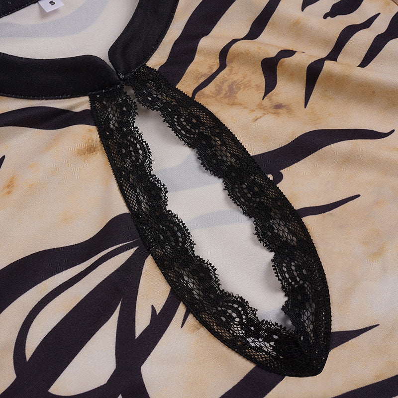 Women’s Zebra Print Cutout Long Sleeve Top