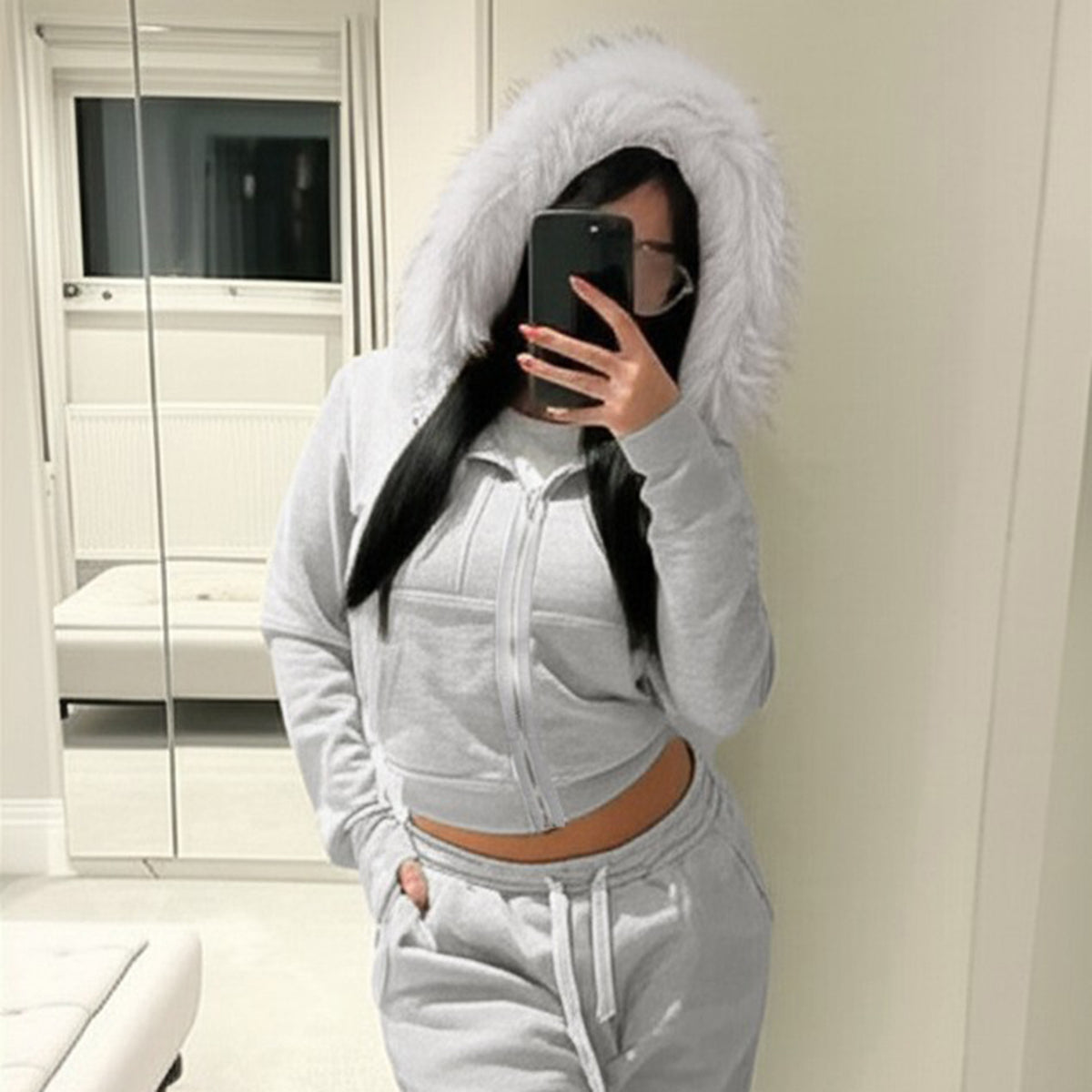 Women’s Hooded Cropped Zip-Up Jacket