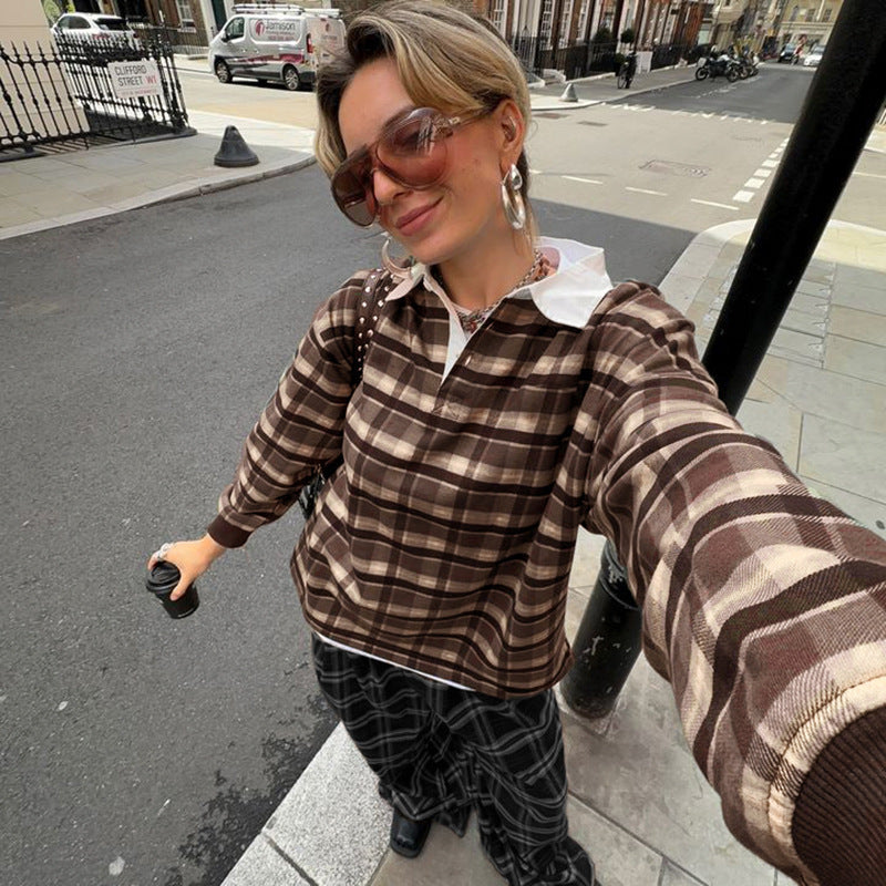 Women’s Plaid Collared Long Sleeve Top