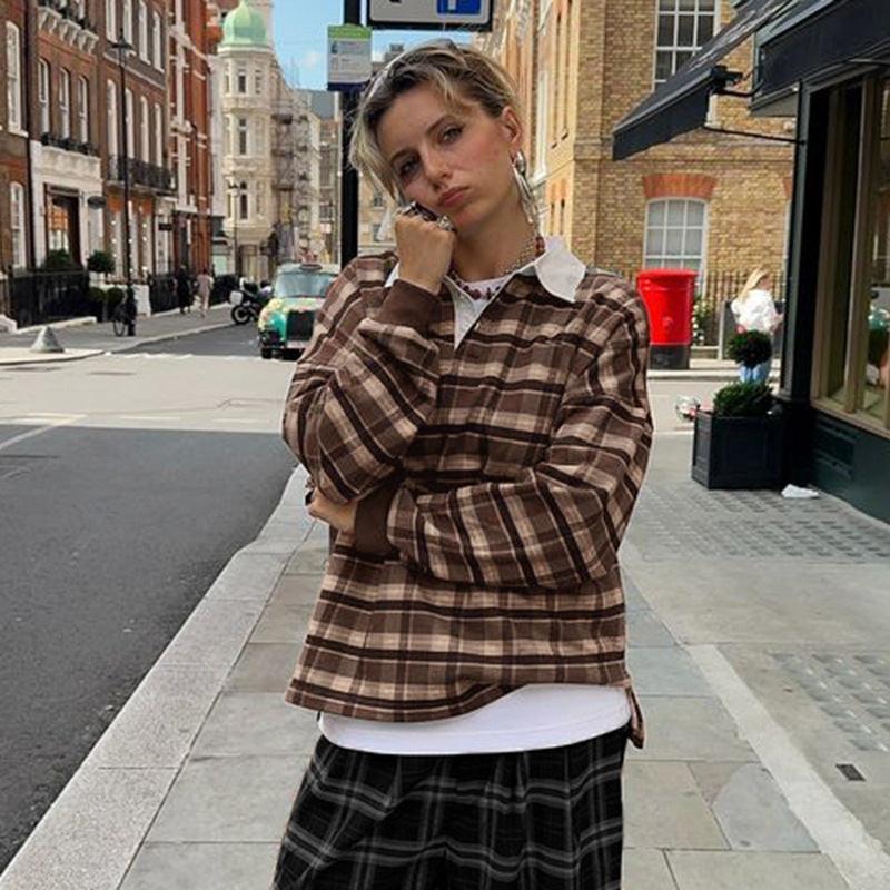 Women’s Plaid Collared Long Sleeve Top