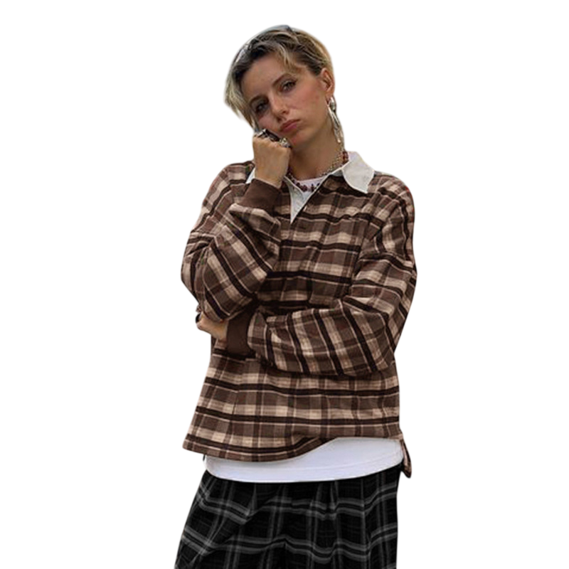 Women’s Plaid Collared Long Sleeve Top