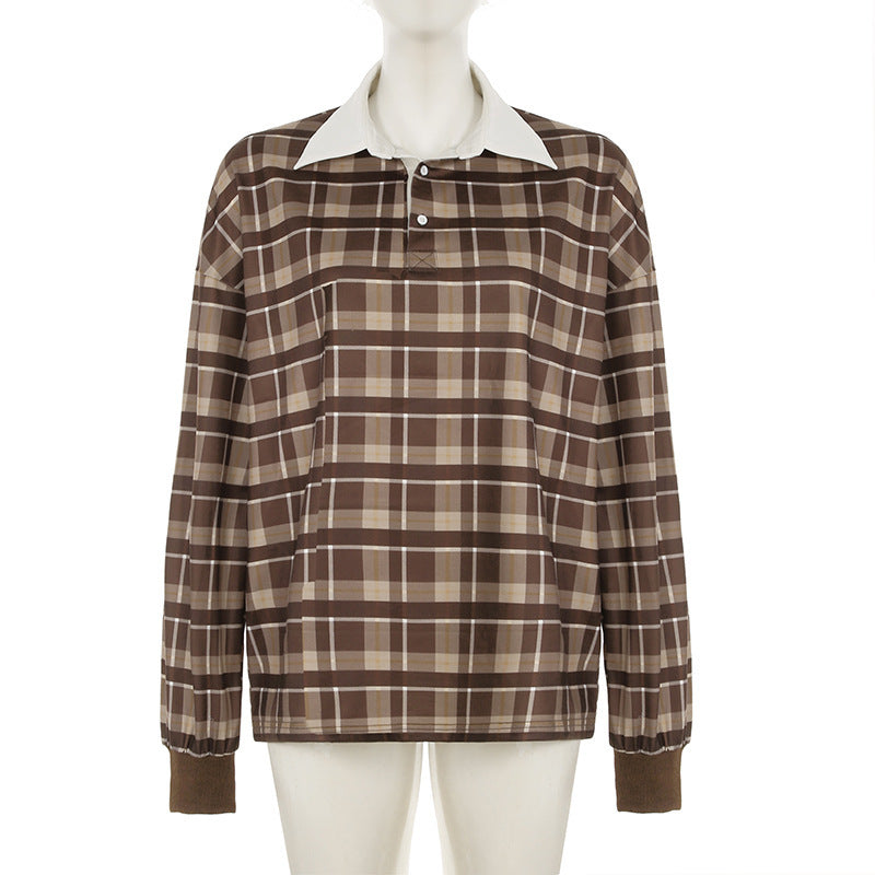 Women’s Plaid Collared Long Sleeve Top