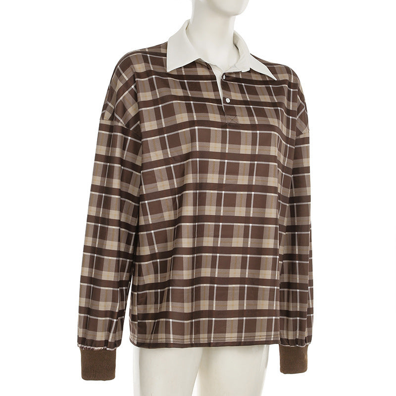 Women’s Plaid Collared Long Sleeve Top