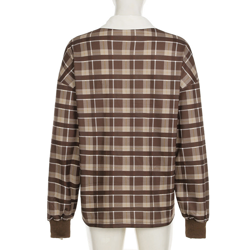 Women’s Plaid Collared Long Sleeve Top