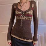 Women’s Patterned Knit Button Front Top