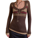Women’s Patterned Knit Button Front Top