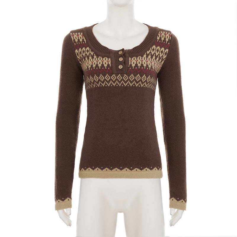 Women’s Patterned Knit Button Front Top