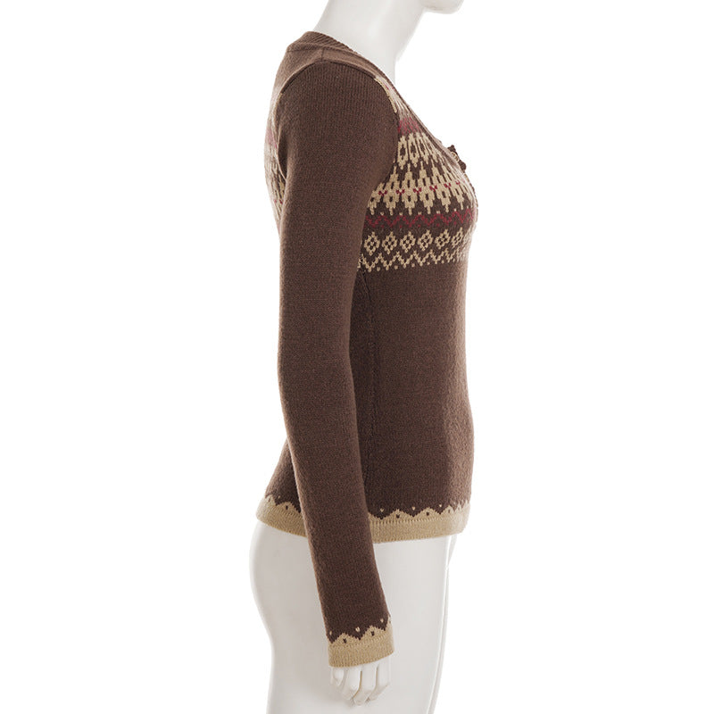 Women’s Patterned Knit Button Front Top