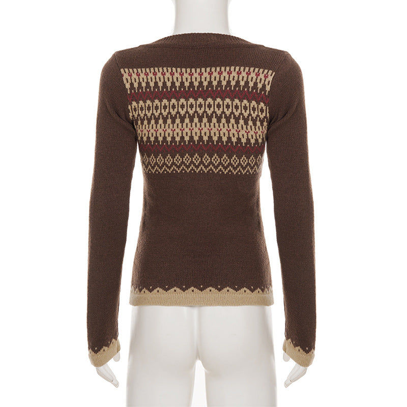 Women’s Patterned Knit Button Front Top
