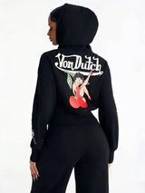 Women’s Graphic Cropped Hoodie Jogger Set