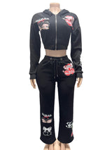 Women’s Graphic Cropped Hoodie Jogger Set