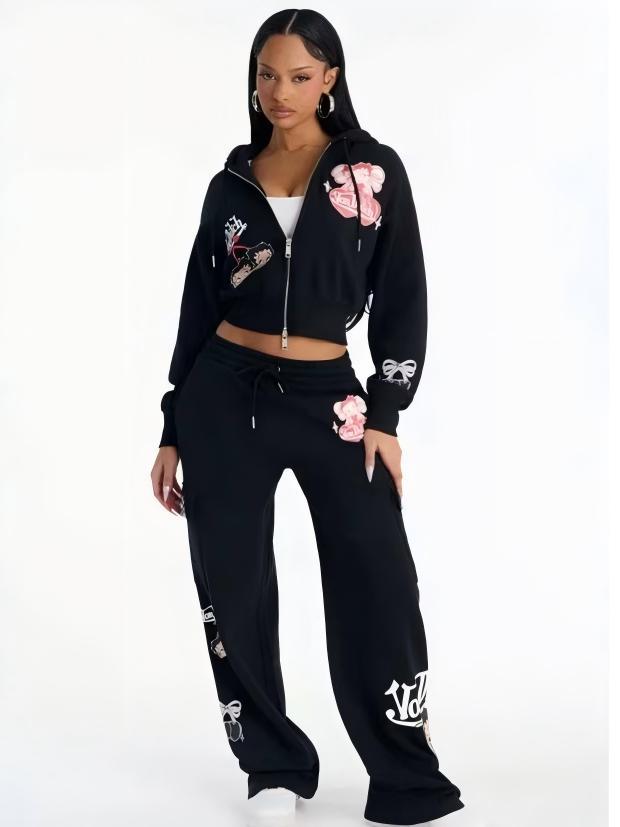 Women’s Graphic Cropped Hoodie Jogger Set