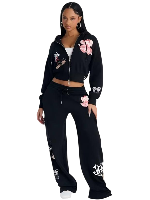 Women’s Graphic Cropped Hoodie Jogger Set