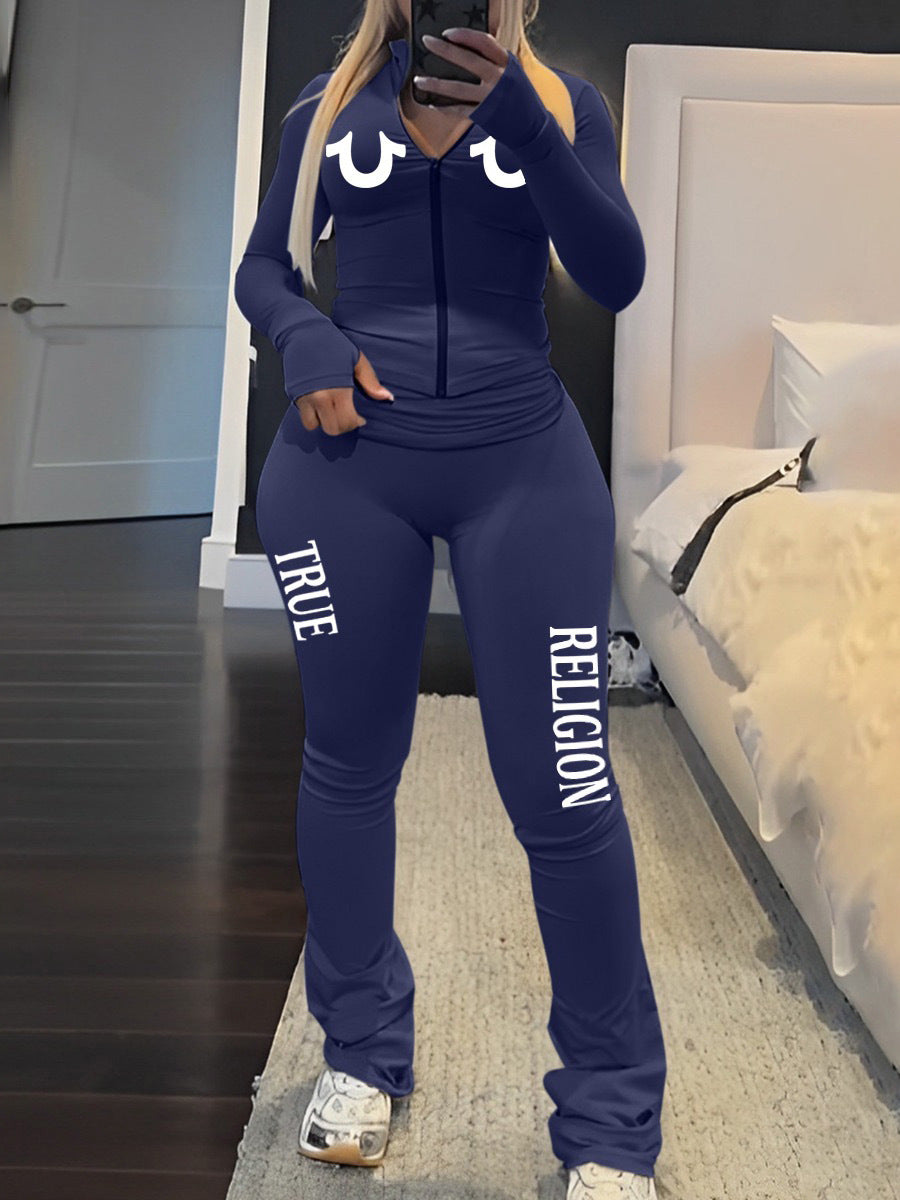 Women’s Zip-Up Flare Pants Set