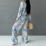 Women’s Printed Shirt & Wide Leg Pants Set