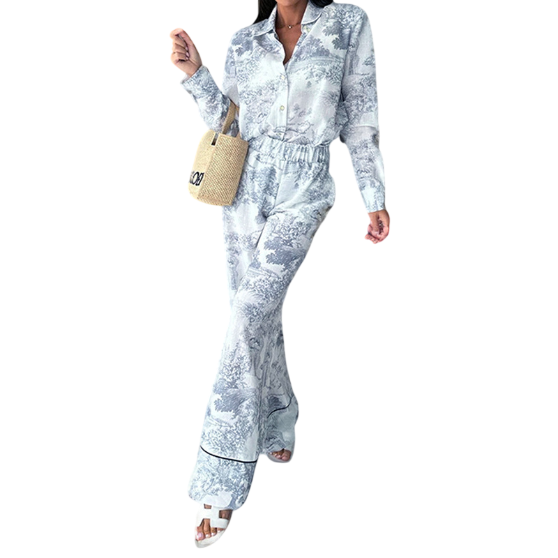 Women’s Printed Shirt & Wide Leg Pants Set