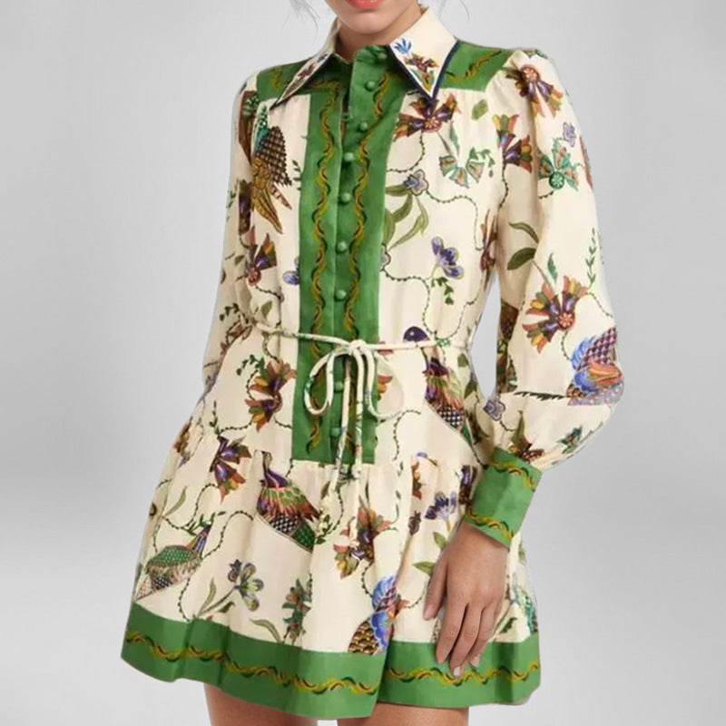 Women’s Floral Collared Long Sleeve Dress