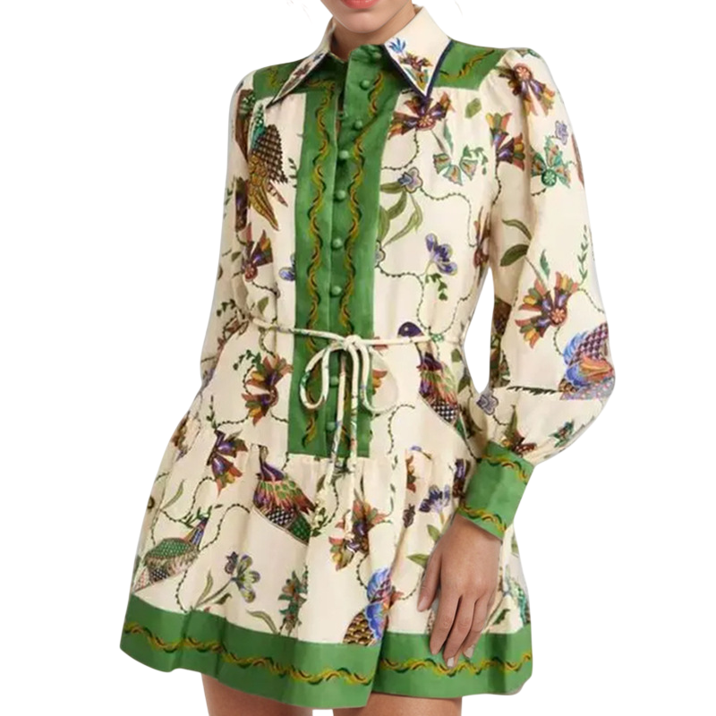 Women’s Floral Collared Long Sleeve Dress