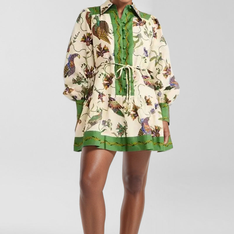 Women’s Floral Collared Long Sleeve Dress