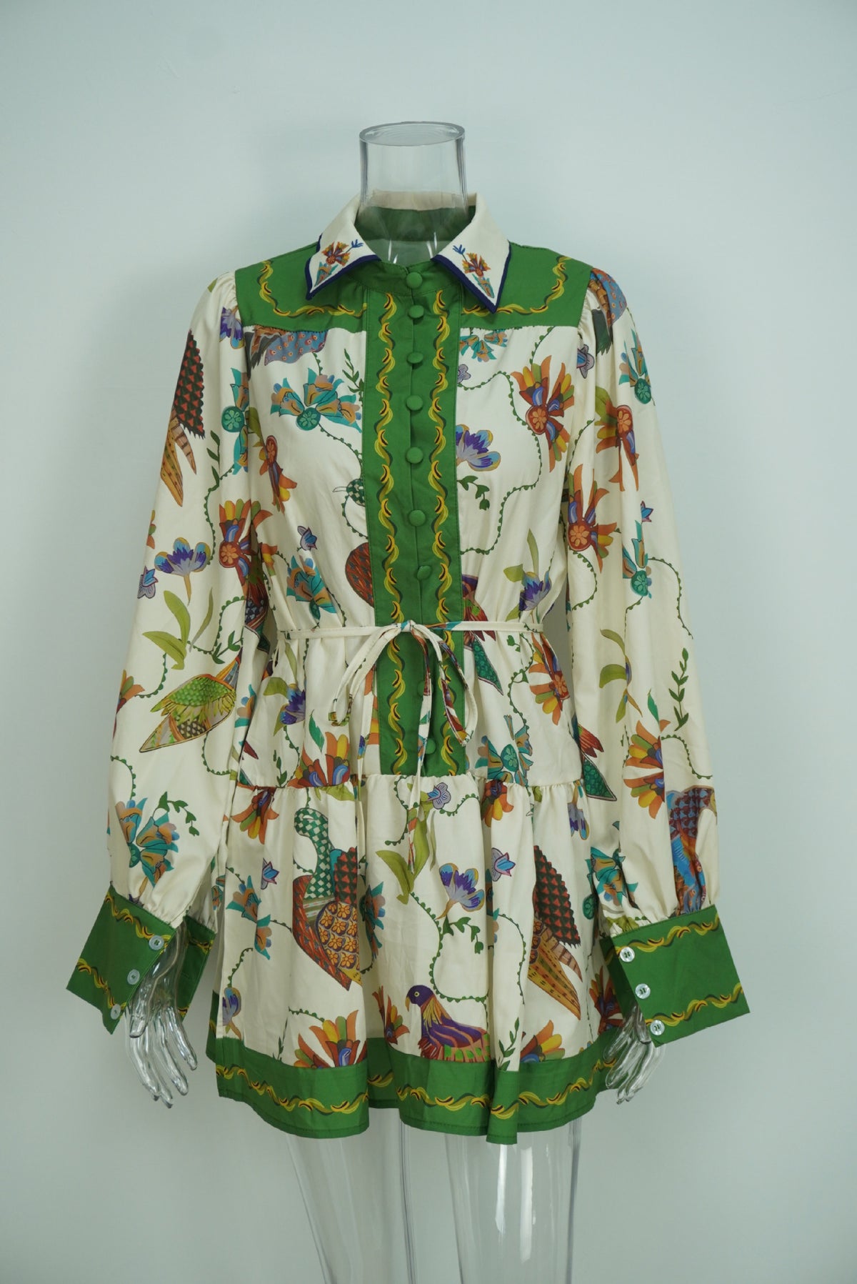 Women’s Floral Collared Long Sleeve Dress