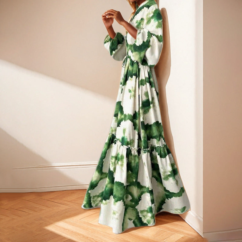 Women’s Floral Tie Waist Tiered Maxi Dress
