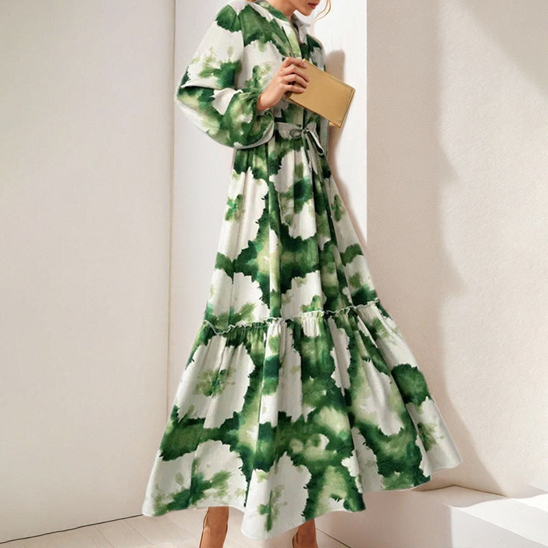 Women’s Floral Tie Waist Tiered Maxi Dress