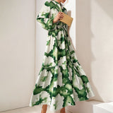 Women’s Floral Tie Waist Tiered Maxi Dress