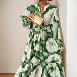 Women’s Floral Tie Waist Tiered Maxi Dress