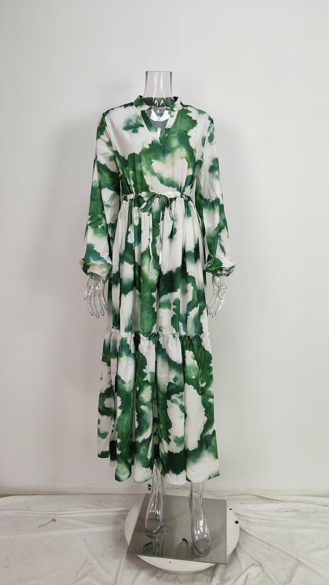 Women’s Floral Tie Waist Tiered Maxi Dress